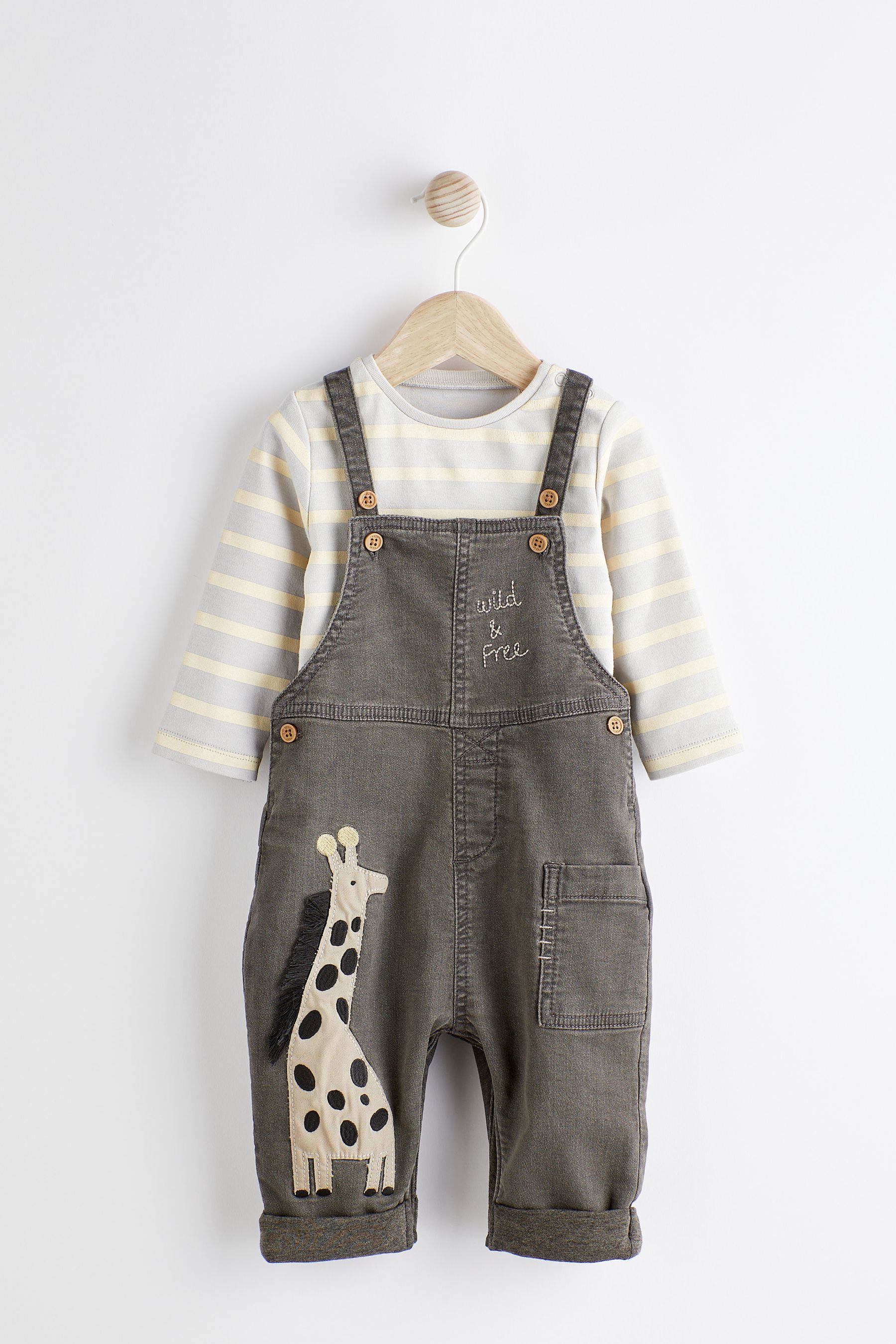 Charcoal Grey Baby Appliqu Denim Dungarees And Jersey Bodysuit Set 0mths 2yrs