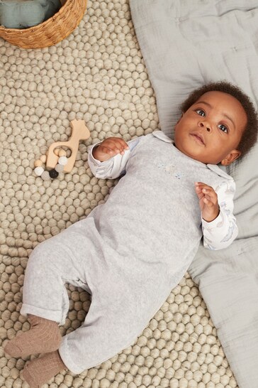 Grey Baby Velour Dungarees And Jersey Bodysuit Set (0mths-2yrs)