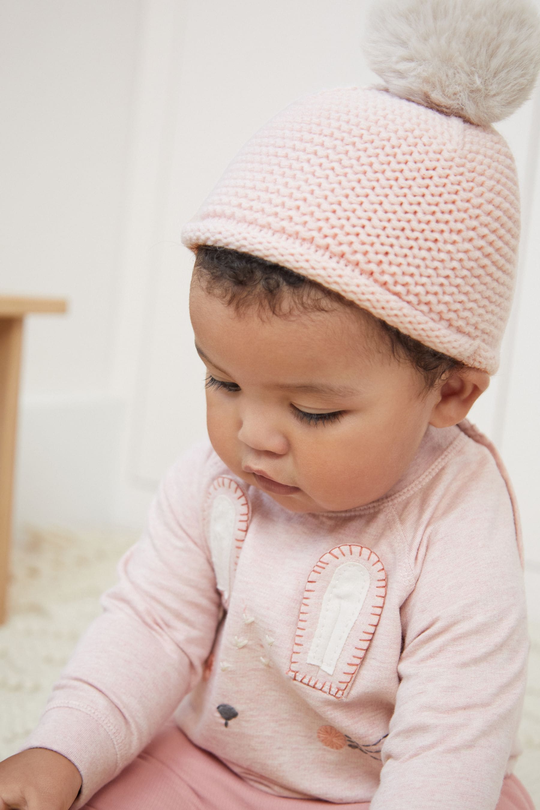 Baby pink winter hat sales