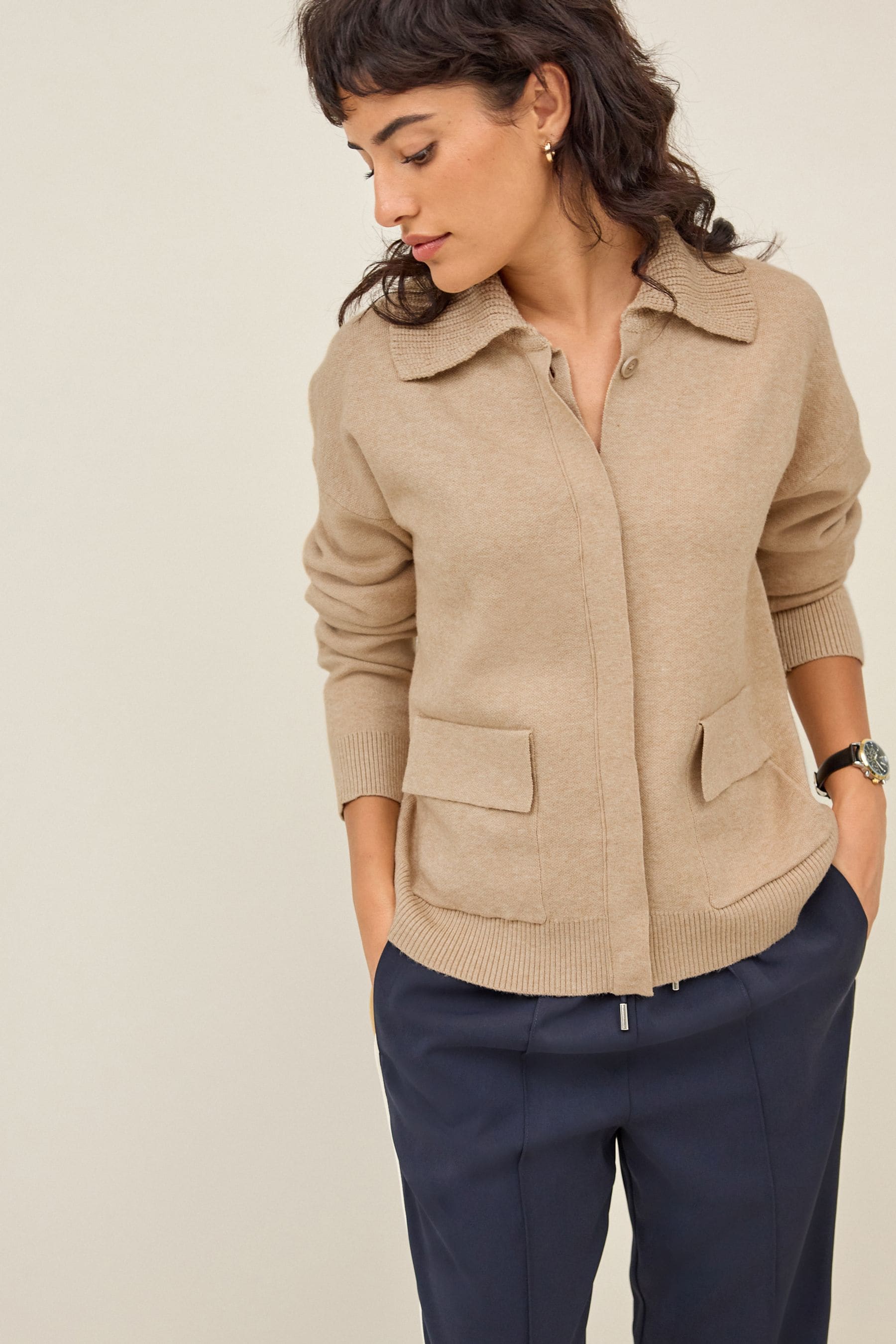 Beige button online up cardigan