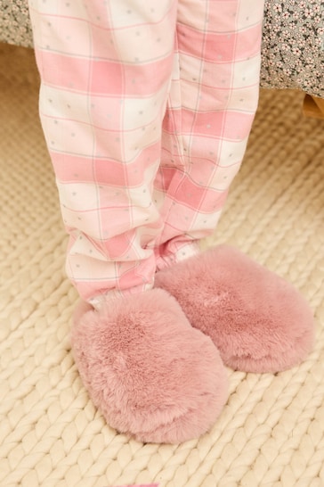 Pink Faux Fur Mule Slippers