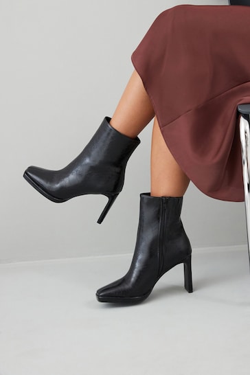 Black Forever Comfort® Squared Toe Ankle Heeled Boots