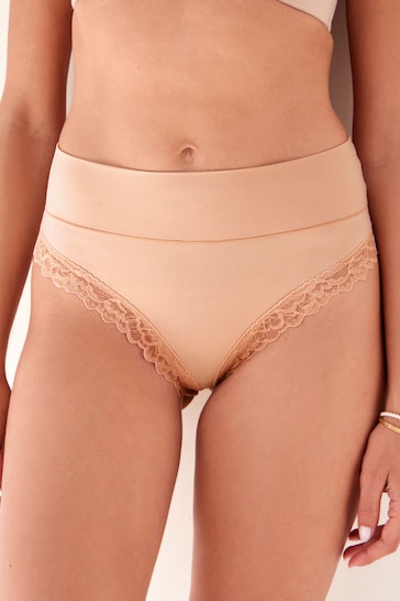 Nude High Rise High Leg Ultimate Comfort Brushed Lace Trim Knickers