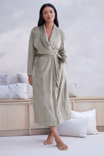 Grey Supersoft Ribbed Dressing Gown