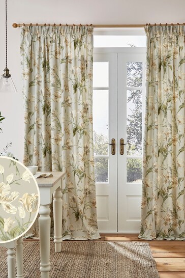Laura Ashley Sage Green Gosford Lined Lined Pencil Pleat Curtains