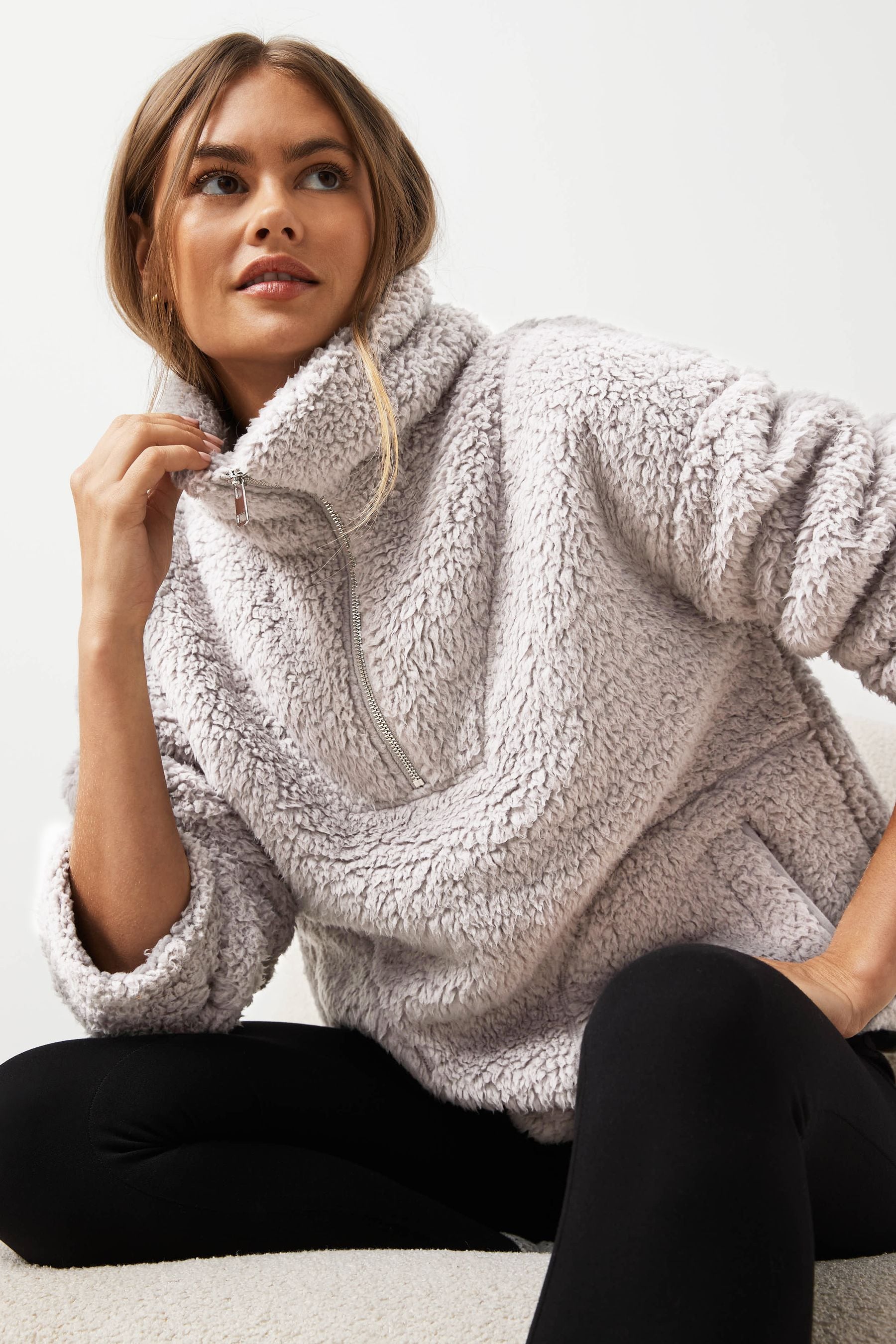 Buy Fleece Funnel Neck Half Zip Top from Next Ireland