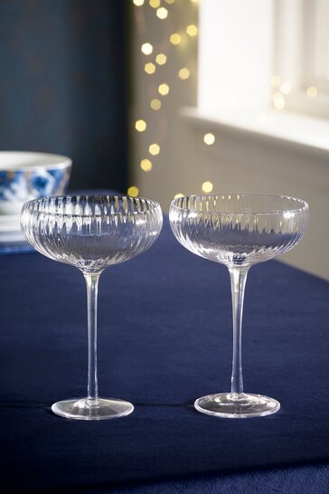 Clear Sienna Flute Glasses Set of 2 Champagne Saucers