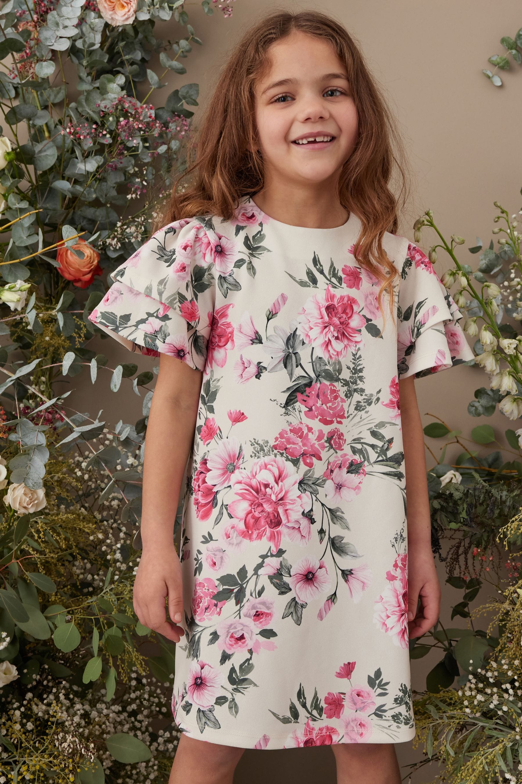 Buy Ivory White/Pink Floral Scuba Occasion Dress (1.5-16yrs) from Next ...