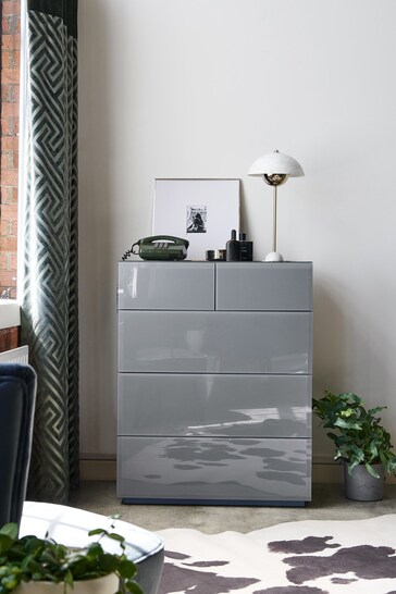 Grey Sloane Glass 5 Drawer Collection Luxe Chest of Drawers