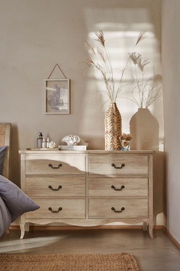 Natural Madeline Mango Wood 6 Drawer Chest of Drawers
