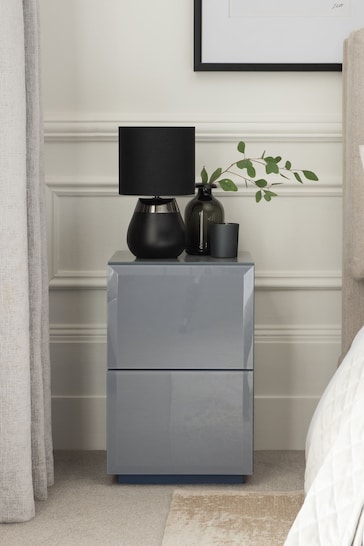 Grey Sloane Glass Collection Luxe 2 Drawer Slim Bedside Table