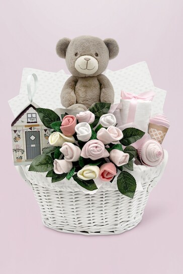 Pink Frankie Bear's New Baby Gift Basket