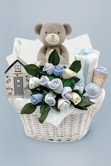 Blue Frankie Bear's New Baby Gift Basket