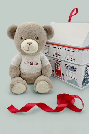 Christmas Frankie Bear-White Jumper-Red Embroidery
