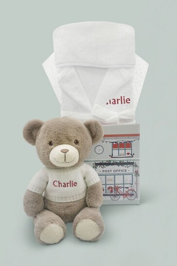Personalised Christmas Frankie Bear Soft Toy and Bathrobe Set-0-12m