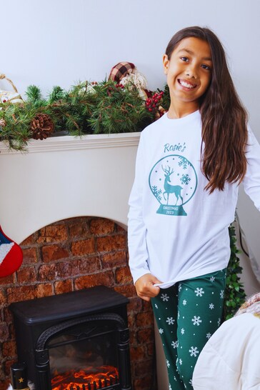Personalised Reindeer Snowglobe Pyjama set for Kids by Percy & Nell