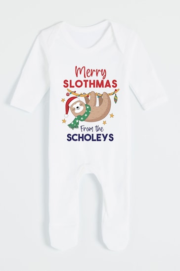 Personalised Merry Slothmas Baby Sleepsuit by The Print Press