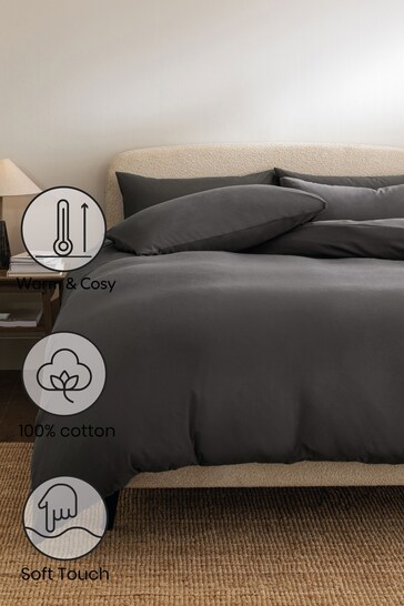 Charcoal Grey Soft Touch Brushed Plain Duvet Cover & Pillowcase Set