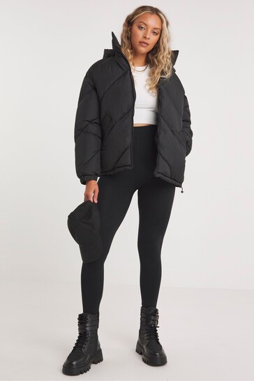 Buy Simply Be Chevron Padded Short Puffer Black Coat from the Next UK ...