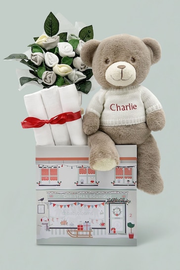 New Baby Welcome Christmas Hamper with Personalised Frankie Bear Soft Toy