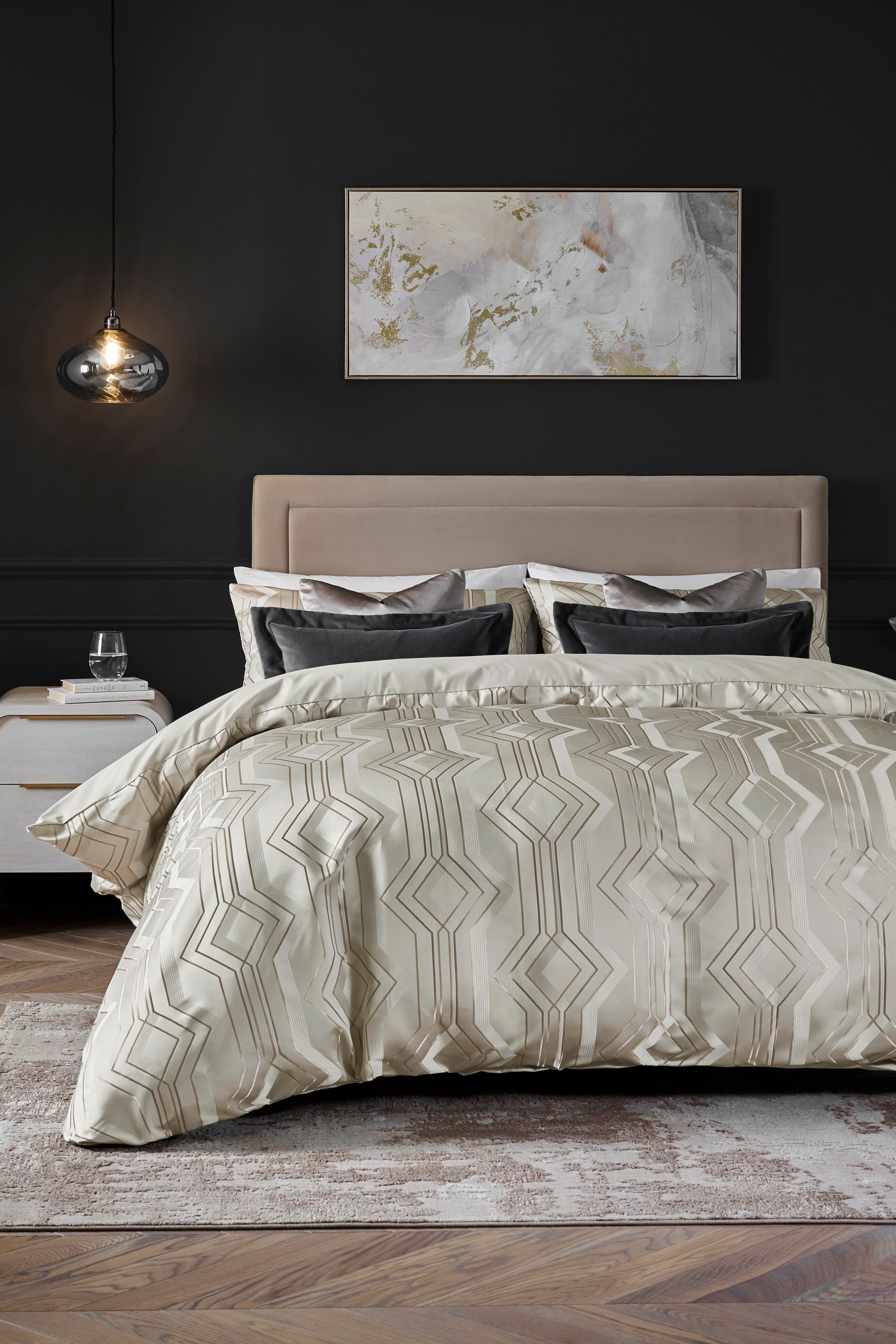 Champagne Geo Jacquard Duvet Cover and Pillowcase Set