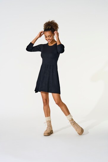 ONLY Black Knit Rib Skater Jumper Dress