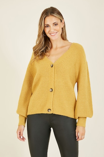 Yumi Yellow Button Front Knitted Cardigan