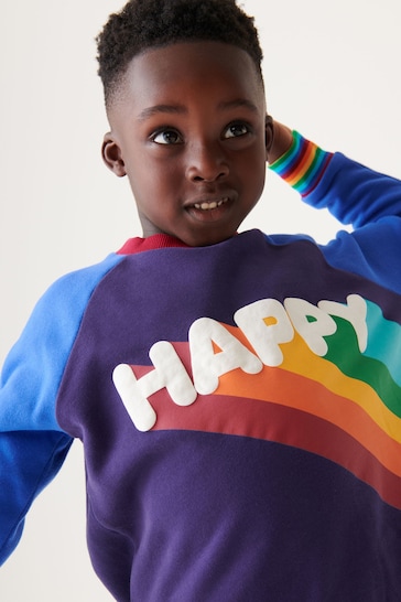 Little Bird by Jools Oliver Navy Happy Rainbow Crew Neck Sweatshirt