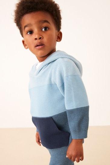 Blue Knitted Textured Hoodie (3mths-7yrs)