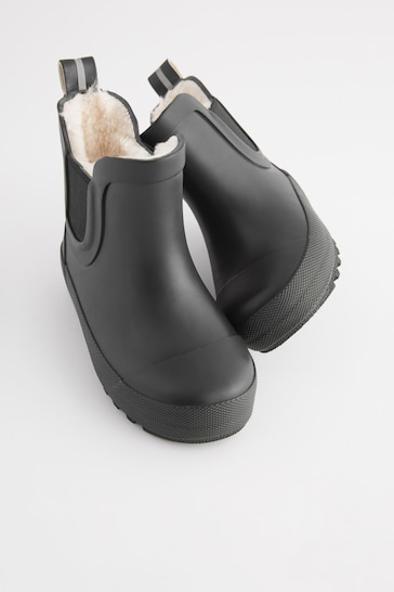 Black Plain Warm Lined Ankle Wellies