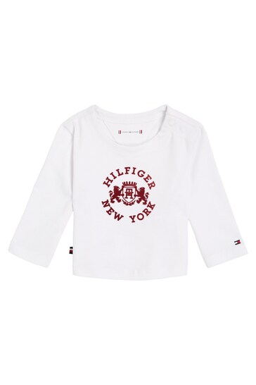 Tommy Hilfiger Newborn Baby Logo Long Sleeve White T-Shirt