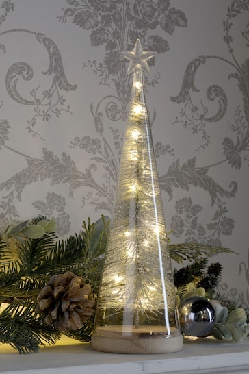 Laura Ashley Silver Pre-Lit LED Star Glass Tree Christmas Decoration