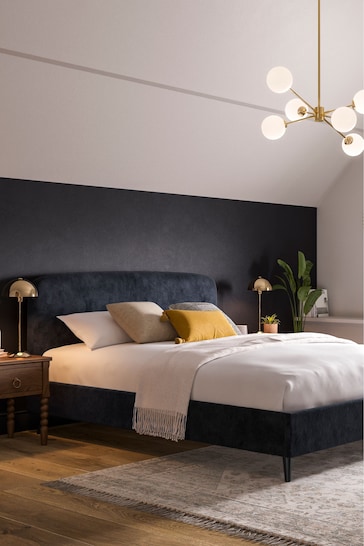 Plush Chenille Slate Blue Matson Upholstered Bed Bed Frame
