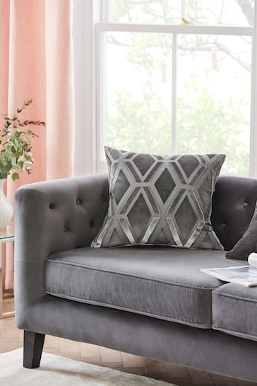 Charcoal Grey Collection Luxe Velvet Geo 50 x 50cm Cushion