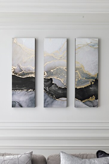 Set of 3 Black/White Abstract Canvas Wall Art