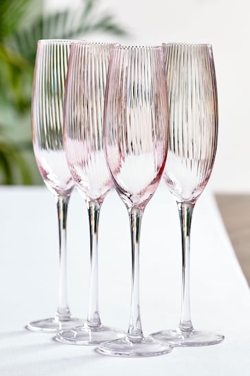 Pink Sienna Flute Glasses Set of 4 Champagne Flute Glasses