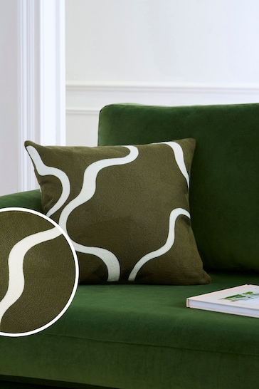 Jasper Conran London Green Wiggle Crewel Embroidered Cushion