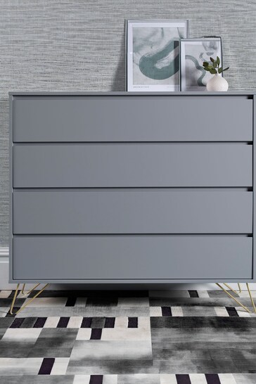 time4sleep Harbour Mist With Brass Steel Feet Sofia 4 Drawer Chest