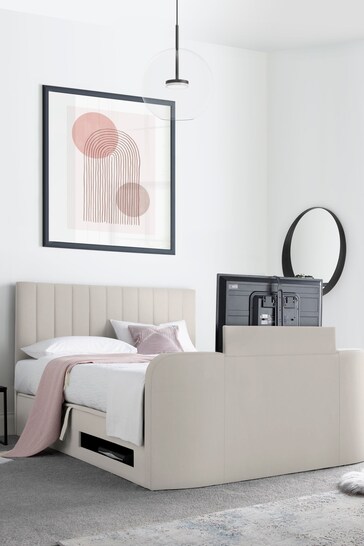 time4sleep Natural Onelife Velvet Upholstered TV Ottoman Bed Frame