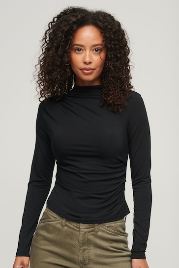 Superdry Black Long Sleeve Ruched Jersey Top