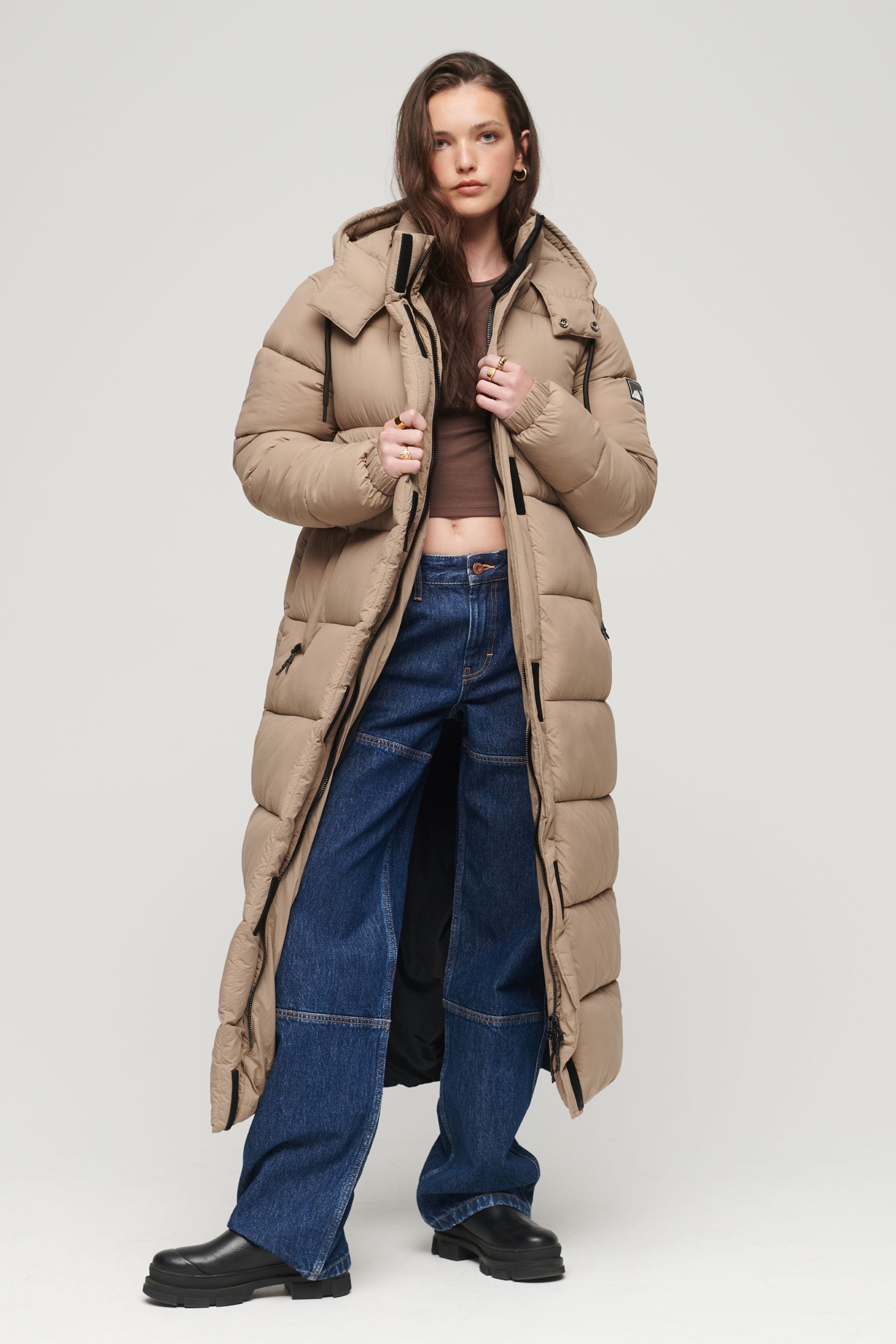 Long brown puffer outlet coat