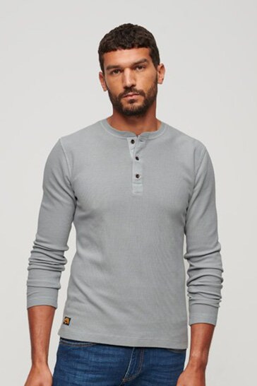 Buy Superdry Light Grey Waffle Long Sleeve Henley Top from the Next UK ...