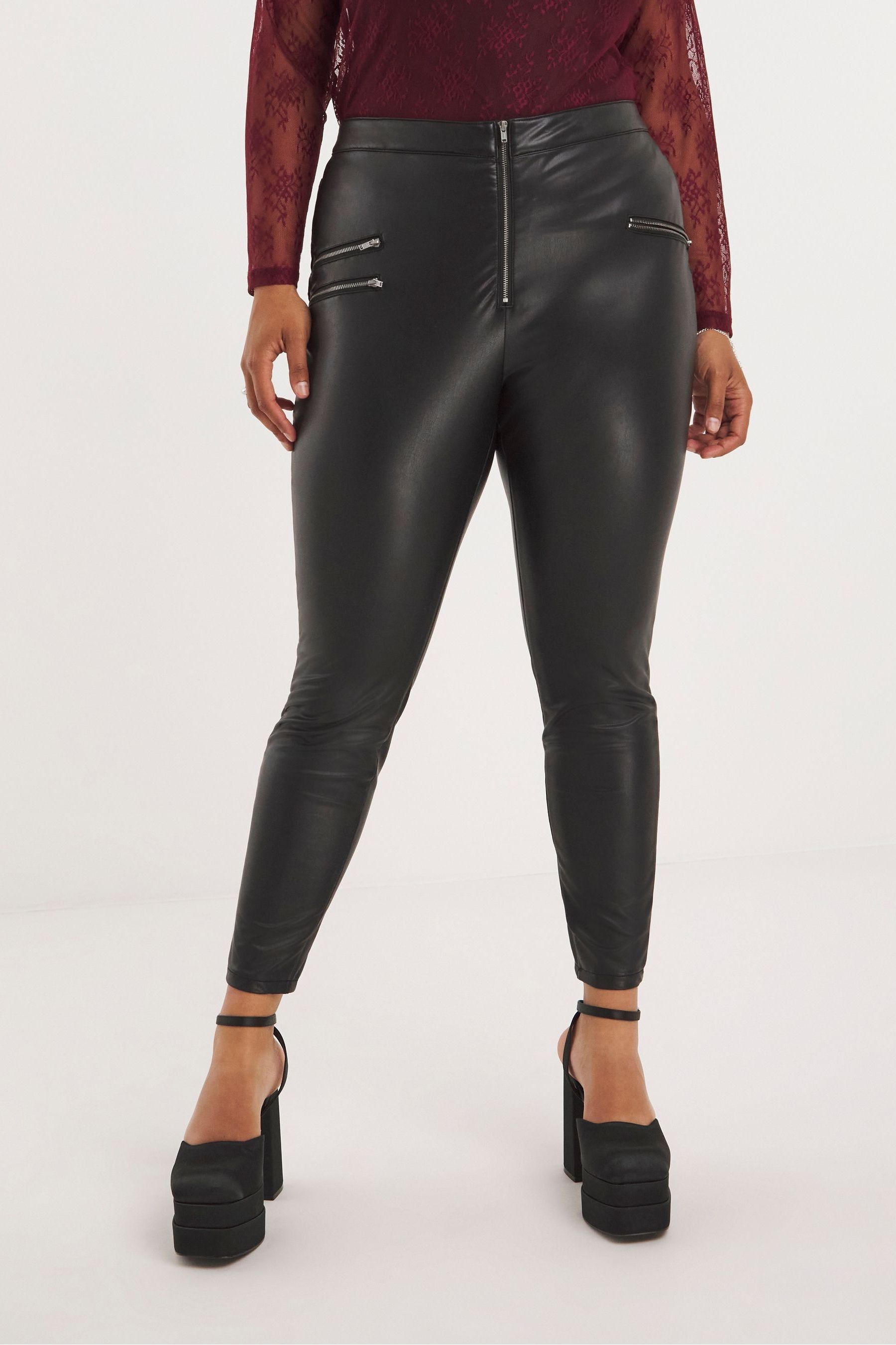 Simply Be Black Pu Biker Leggings