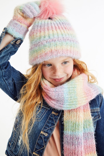 Rainbow Hat, Gloves And Scarf Set (3-16yrs)