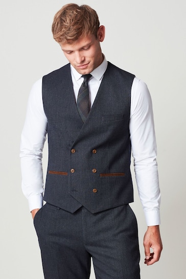 Buy Navy Trimmed Donegal Fabric Suit Waistcoat from the Next UK online shop