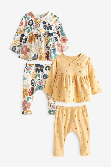 Buy Ochre Yellow Floral 4 Piece Baby Wrap Tops And Leggings Set from ...