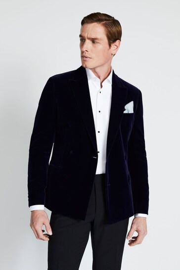 MOSS Slim Fit Blue Ink Velvet Dress Suit: Jacket