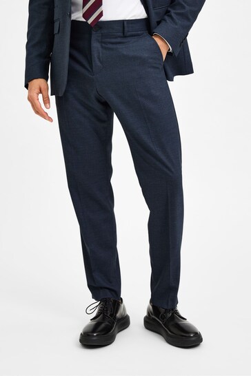 Selected Homme Blue Check Suit Slim Trousers