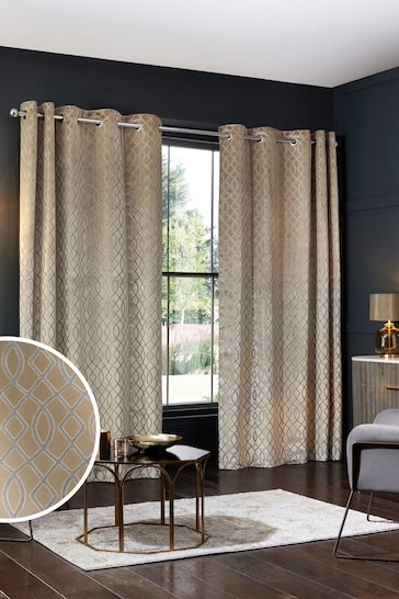 Champagne Gold Next Collection Luxe Heavyweight Maeve Damask Velvet Eyelet Lined Curtains