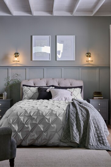 Grey Pinch Pleat Soft Touch Brushed Duvet Cover & Pillowcase Set